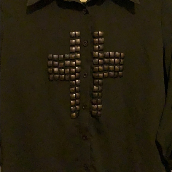 Button Down Green Cross Studded Shirt - Picture 2 of 2